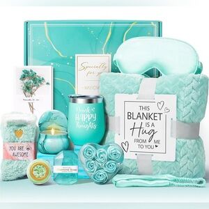 Ocean Relaxing Spa Gifts Basket Care Package w/ Luxury Flannel Blanket